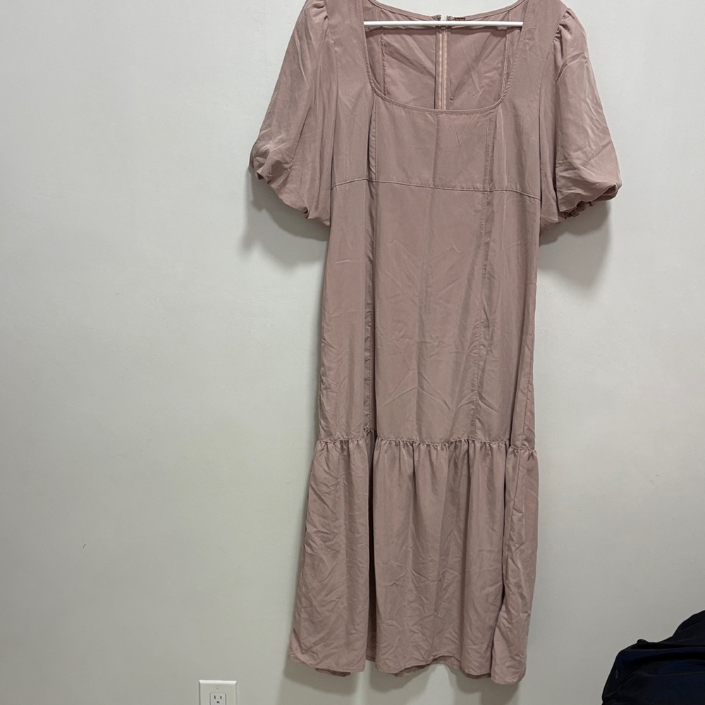 Free People Mauve Midi Dress with Puff Sleeves